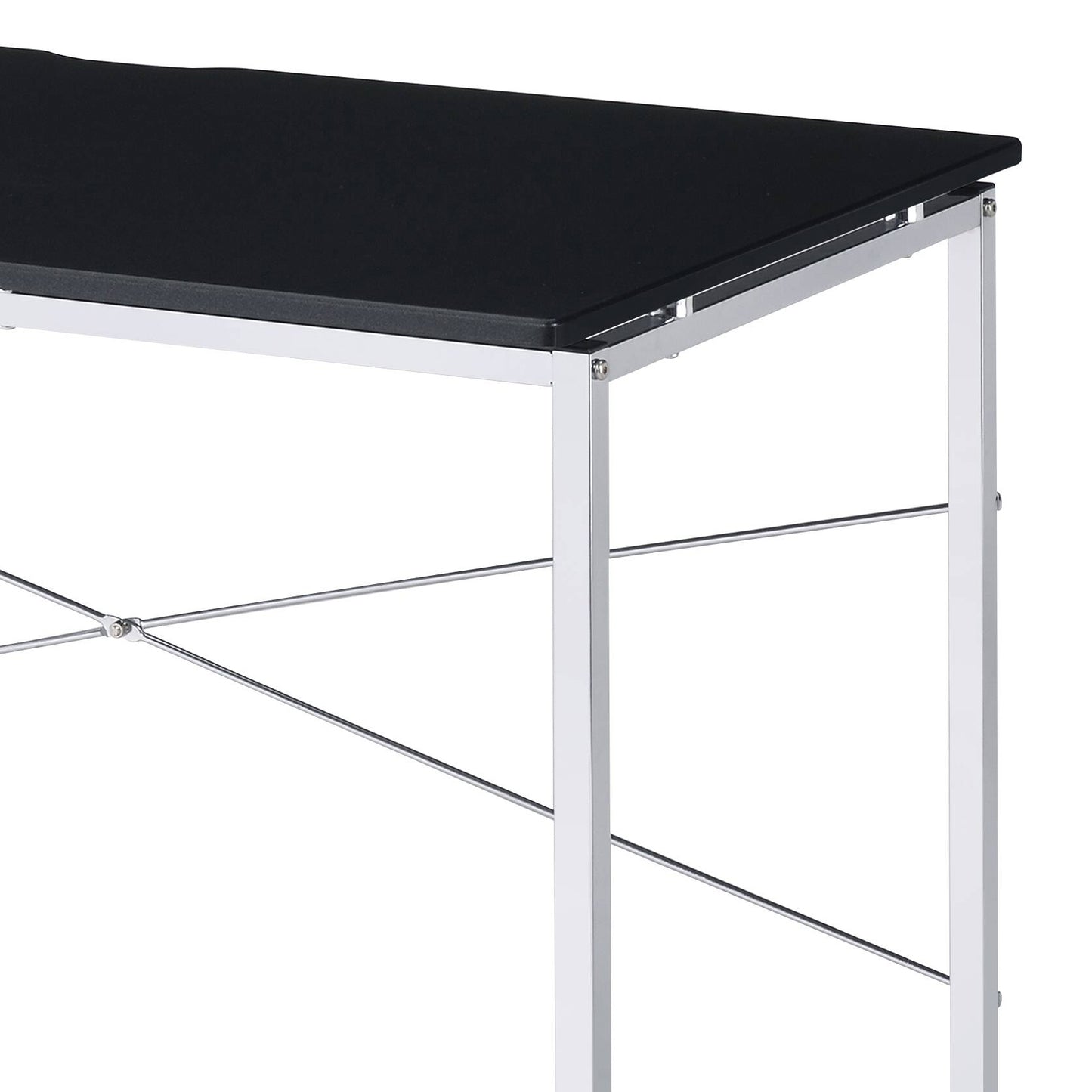 Modern black console table with sleek chrome legs and minimalist design
