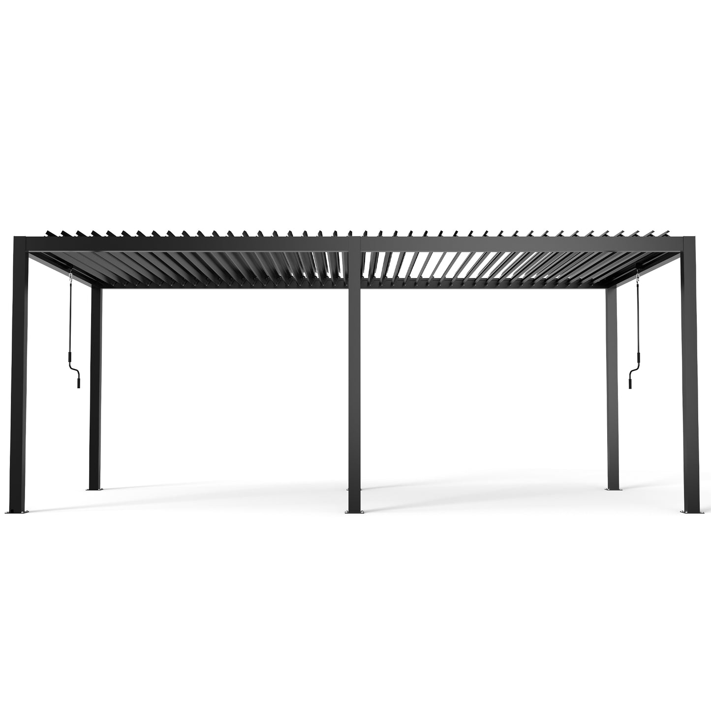 Black aluminum modern pergola with adjustable louvred roof and crank system