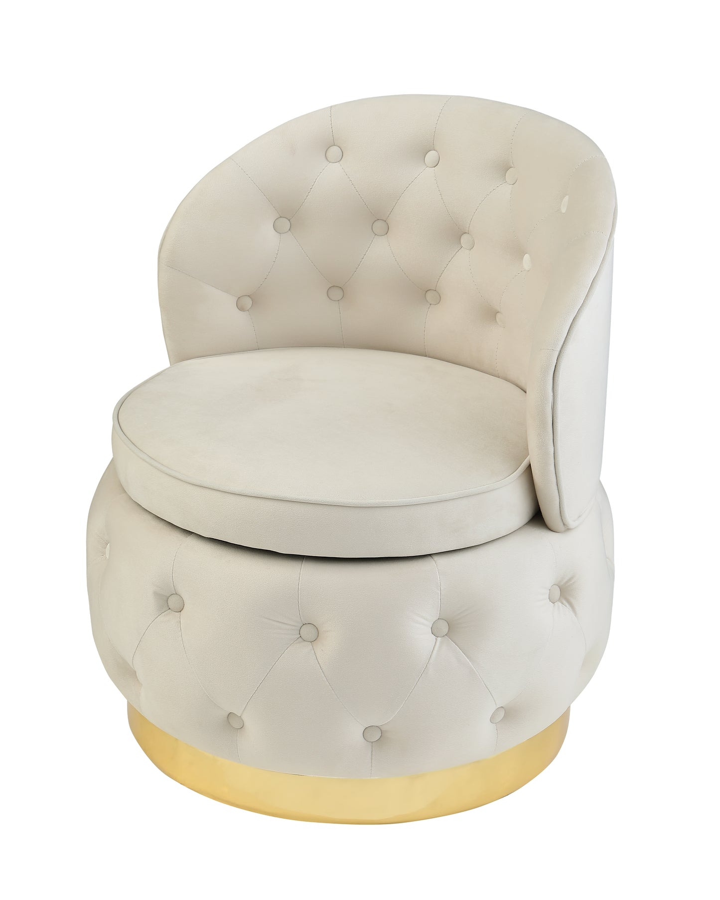 Cream tufted accent chair with gold base