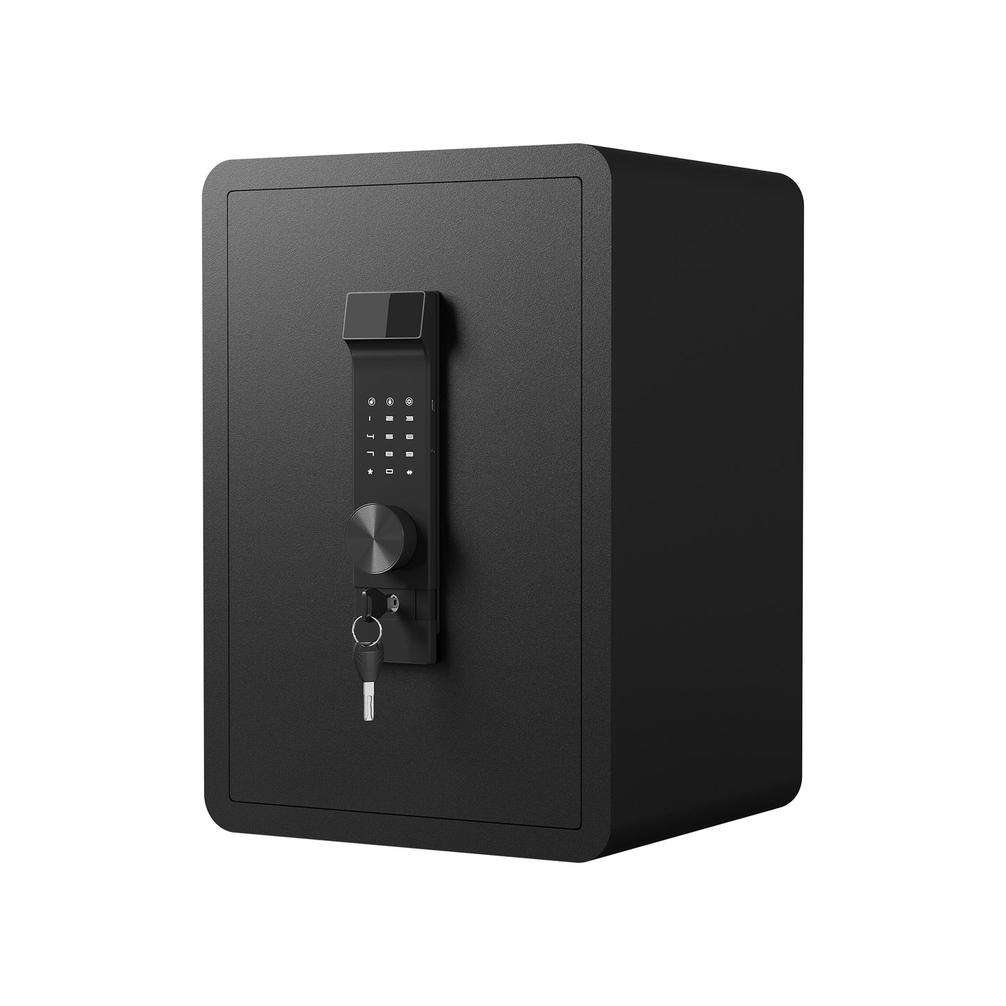 Black digital safe with keypad and key lock for home security