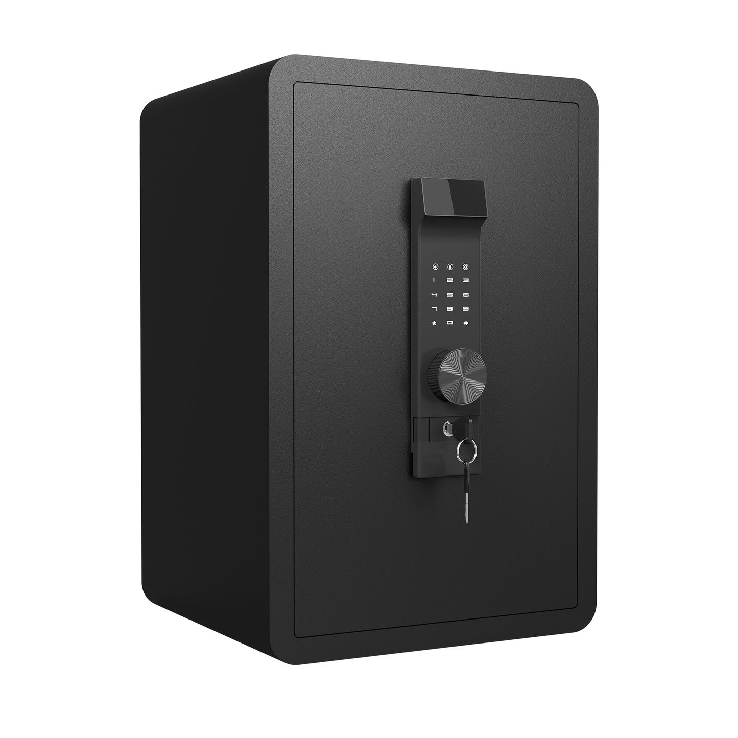 Black digital home safe with keypad and key lock perfect for securing valuables