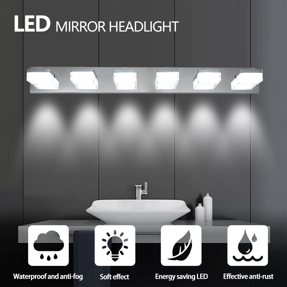Modern LED mirror headlight with six frosted glass shades for soft bathroom lighting