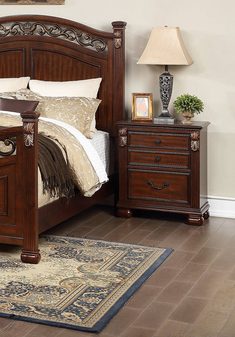 TREATLIFE HOME Wooden Nightstand with 2 Drawers and Cherry Finish for Bedroom, Traditional Style Bedside Table