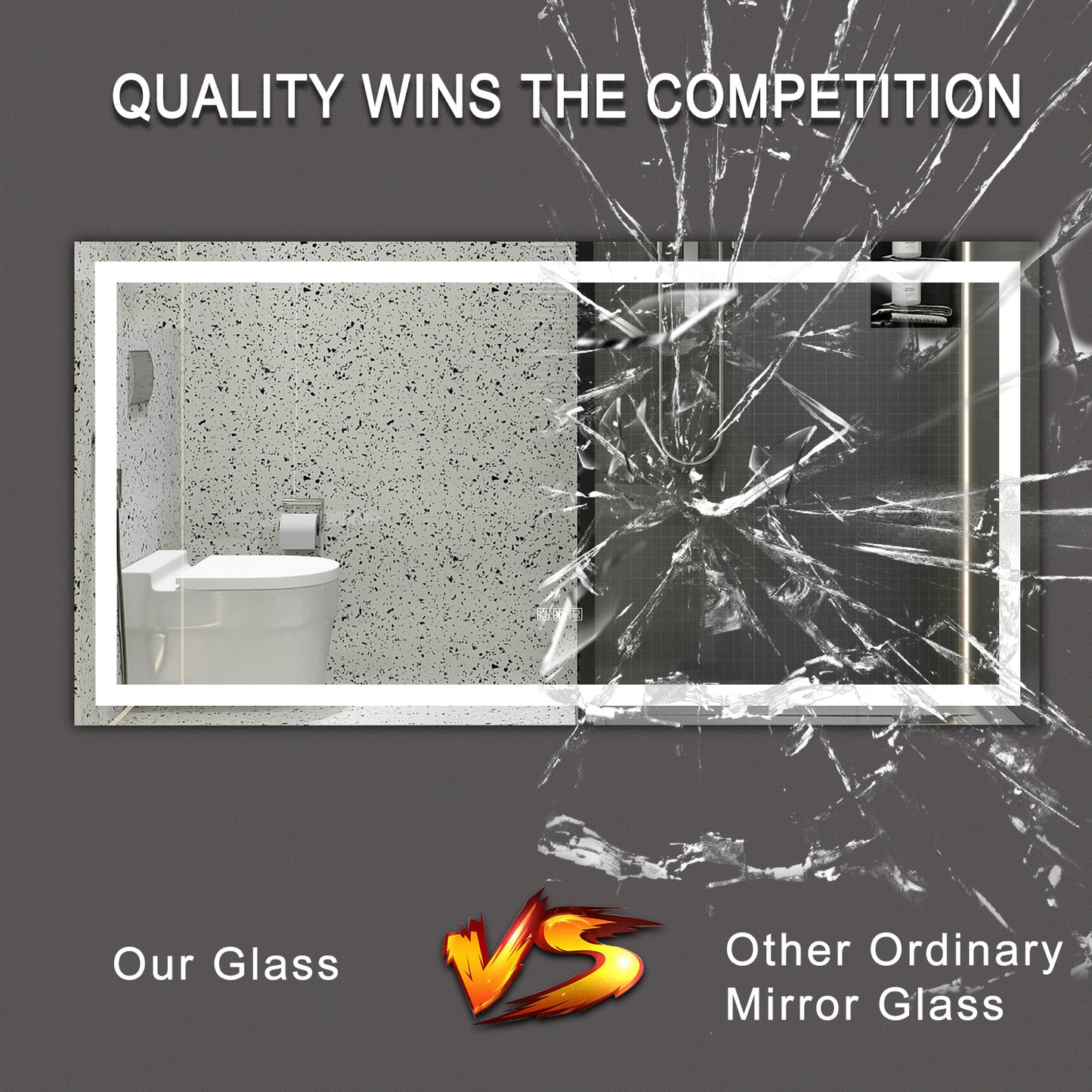 Our highquality mirror glass remains intact next to a shattered competitor product