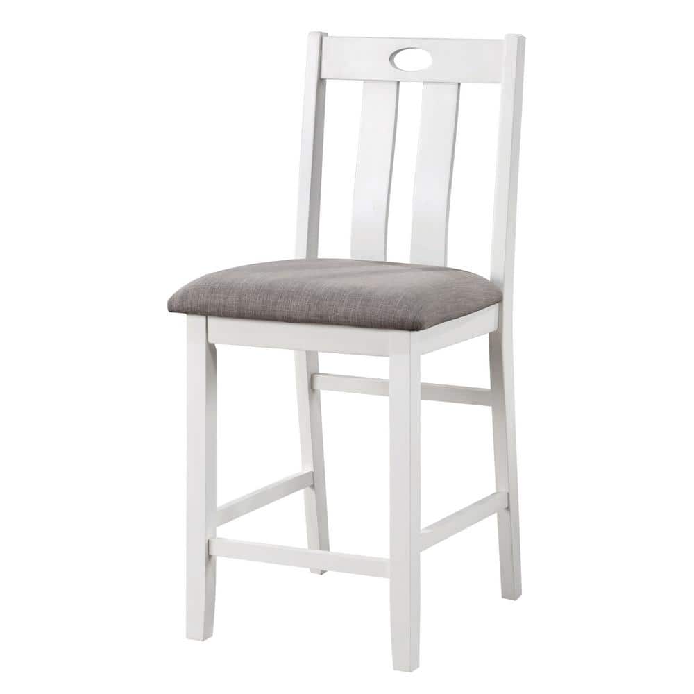 White wooden bar stool with grey upholstered seat modern design