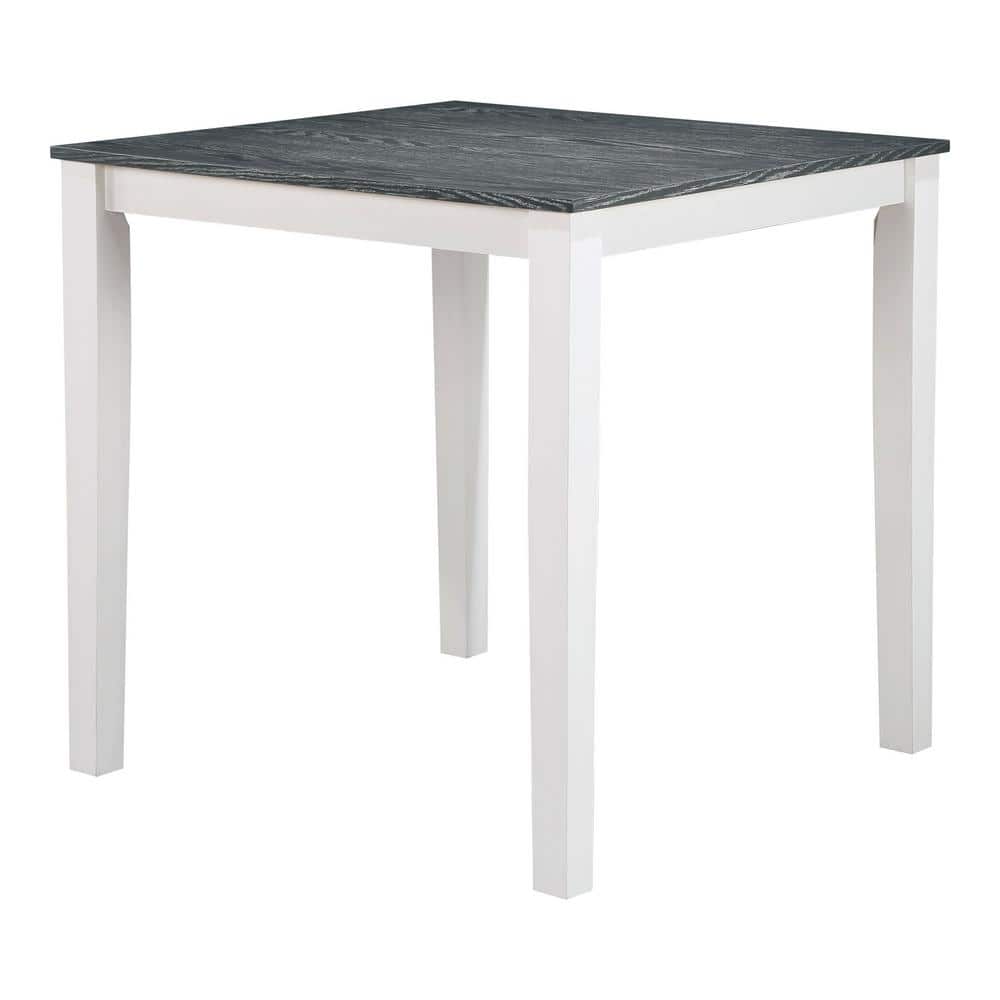 Square dining table with dark wood grain top and white base