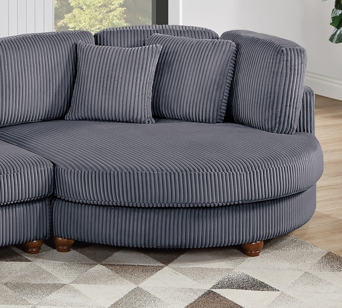 Gray corduroy sectional sofa with plush cushions perfect for modern living rooms