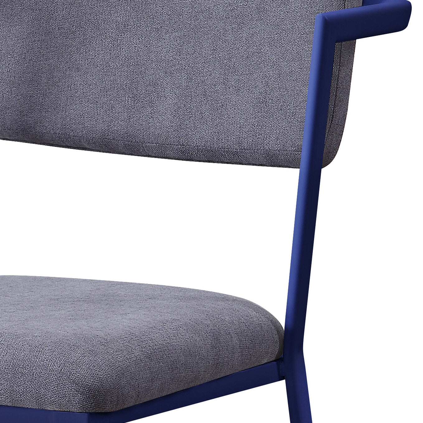 Modern upholstered dining chair with navy blue metal frame