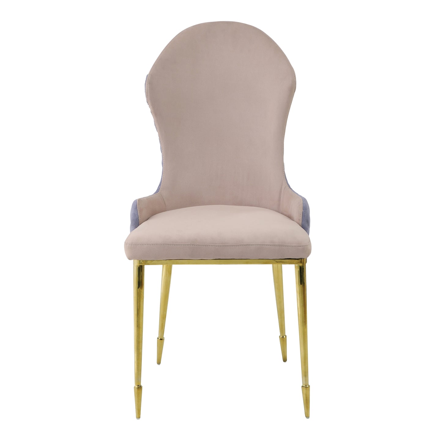 Velvet accent chair in beige with elegant gold legs for modern dining room