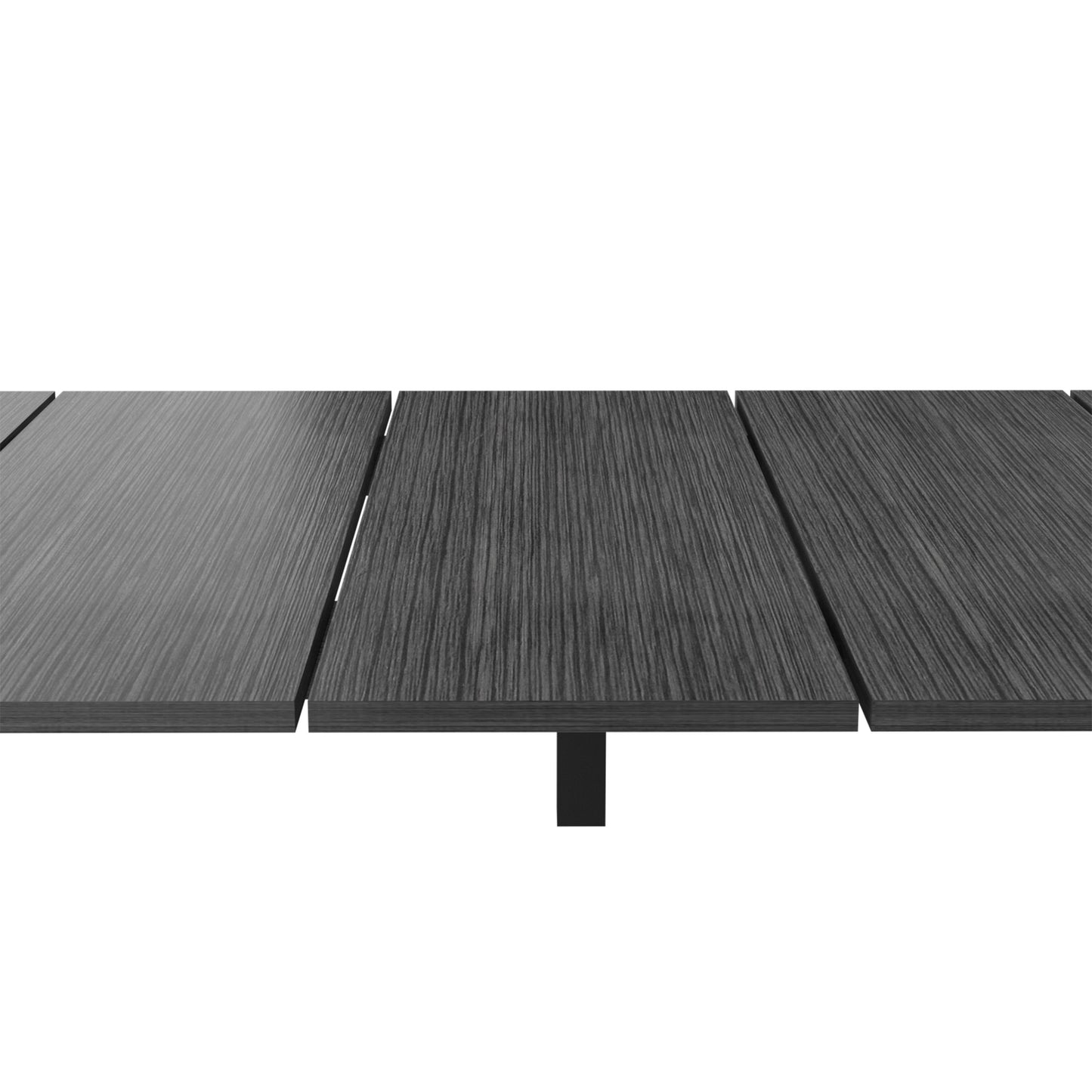 Dark grey wood composite decking planks with visible grain detail