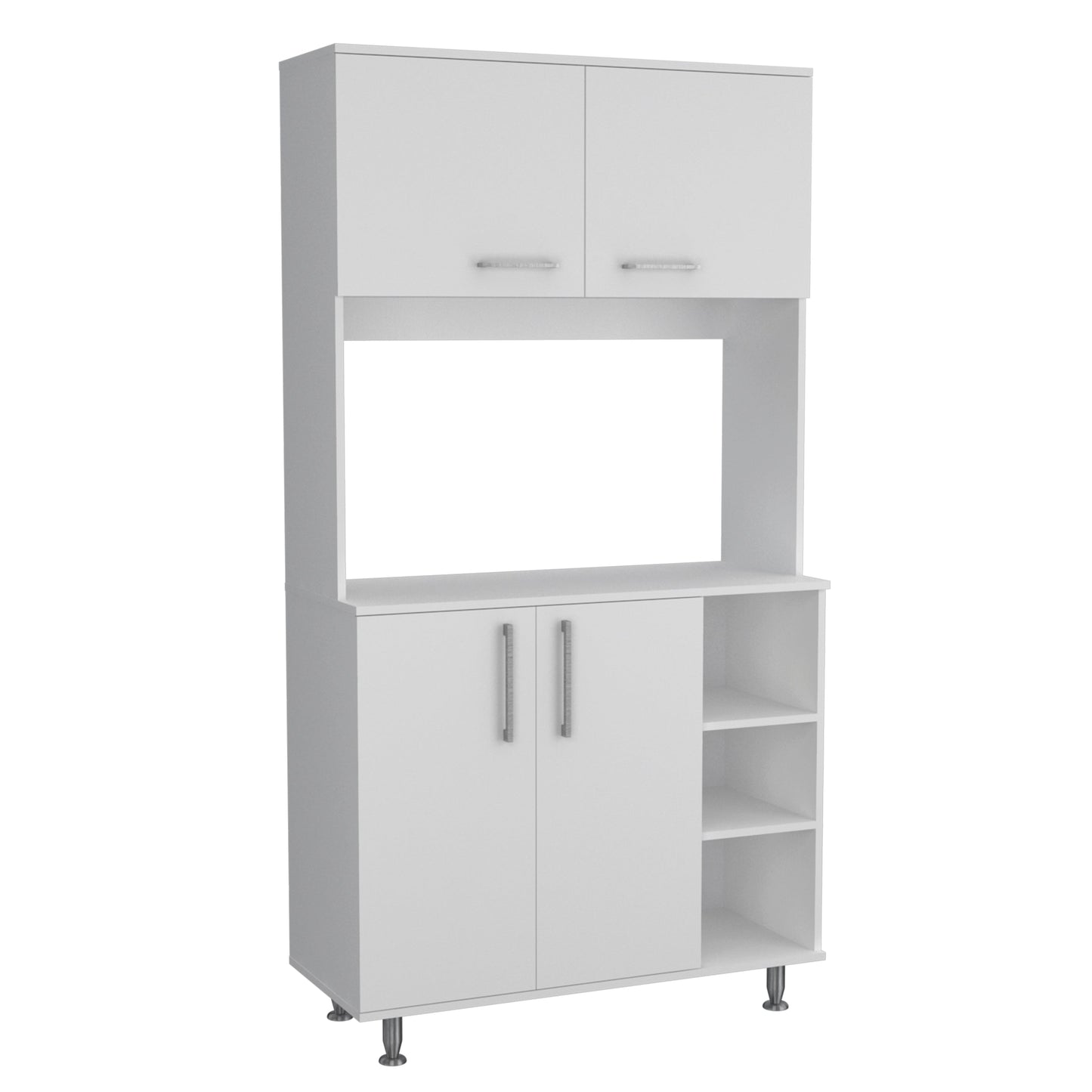 White modular kitchen cabinet with open shelf and two lower doors