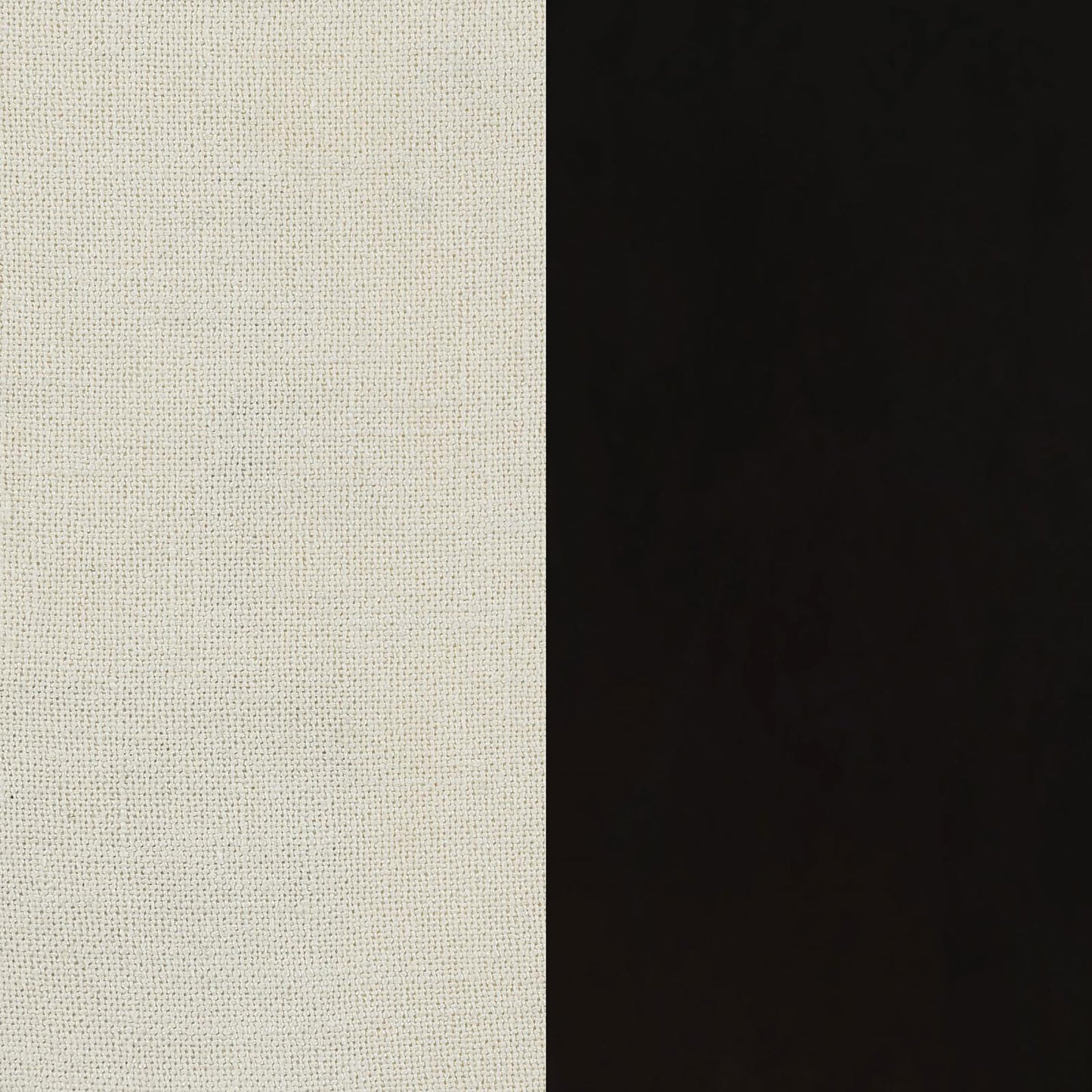Textured cream fabric swatches alongside a solid black fabric sample