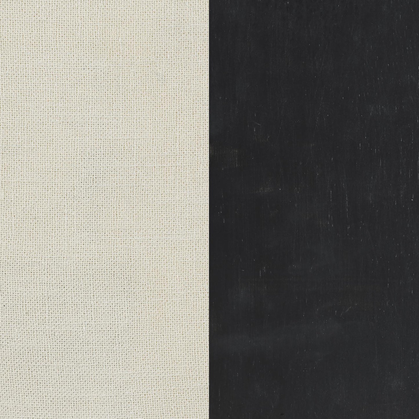 Cream woven fabric texture juxtaposed with a scratched black surface