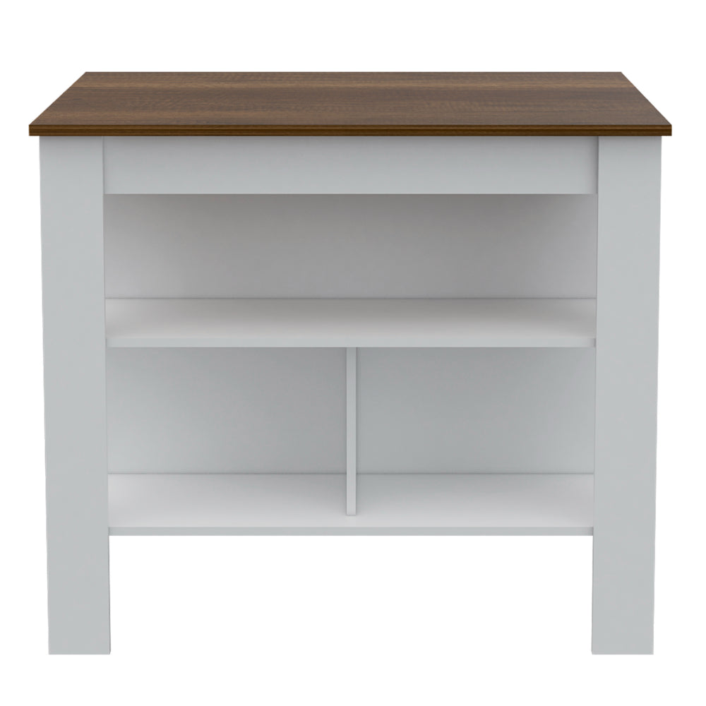 White and walnut wood accent console table with two open shelves