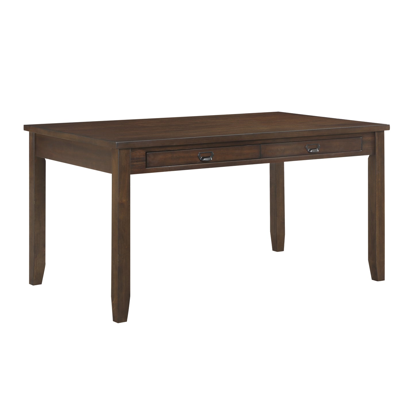 Dark brown rectangular dining table with two drawers wood finish modern farmhouse style