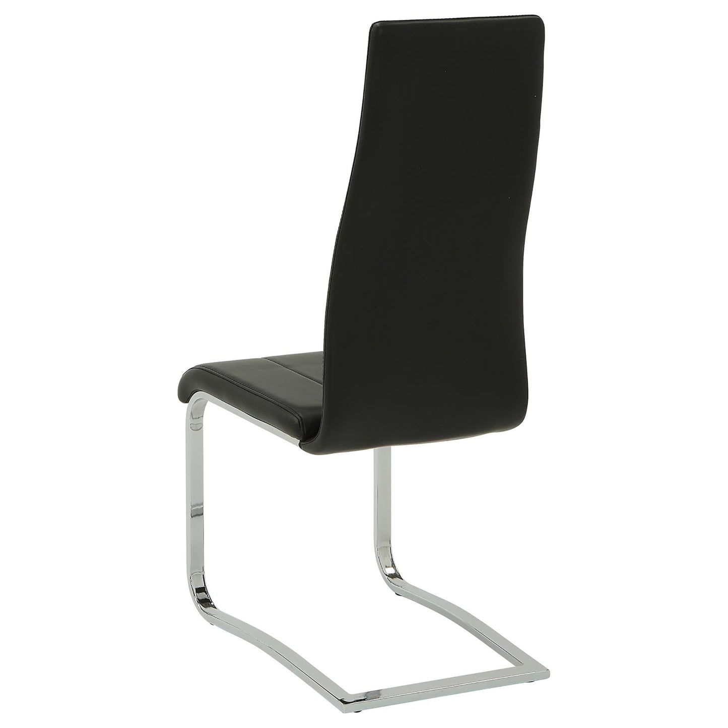 Black faux leather cantilever chair with chrome base