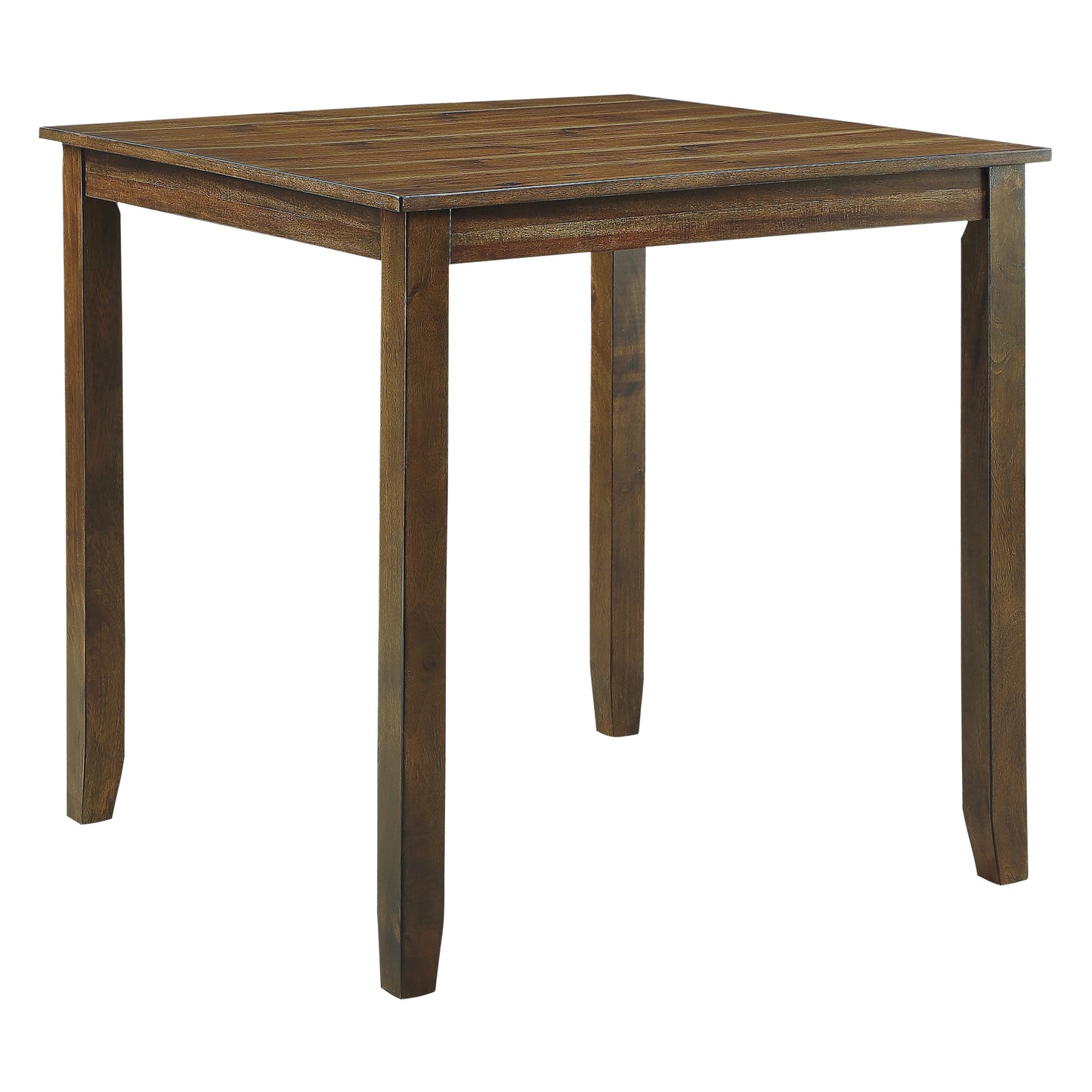 Dark brown wooden square counter height table with detailed grain perfect for modern kitchens