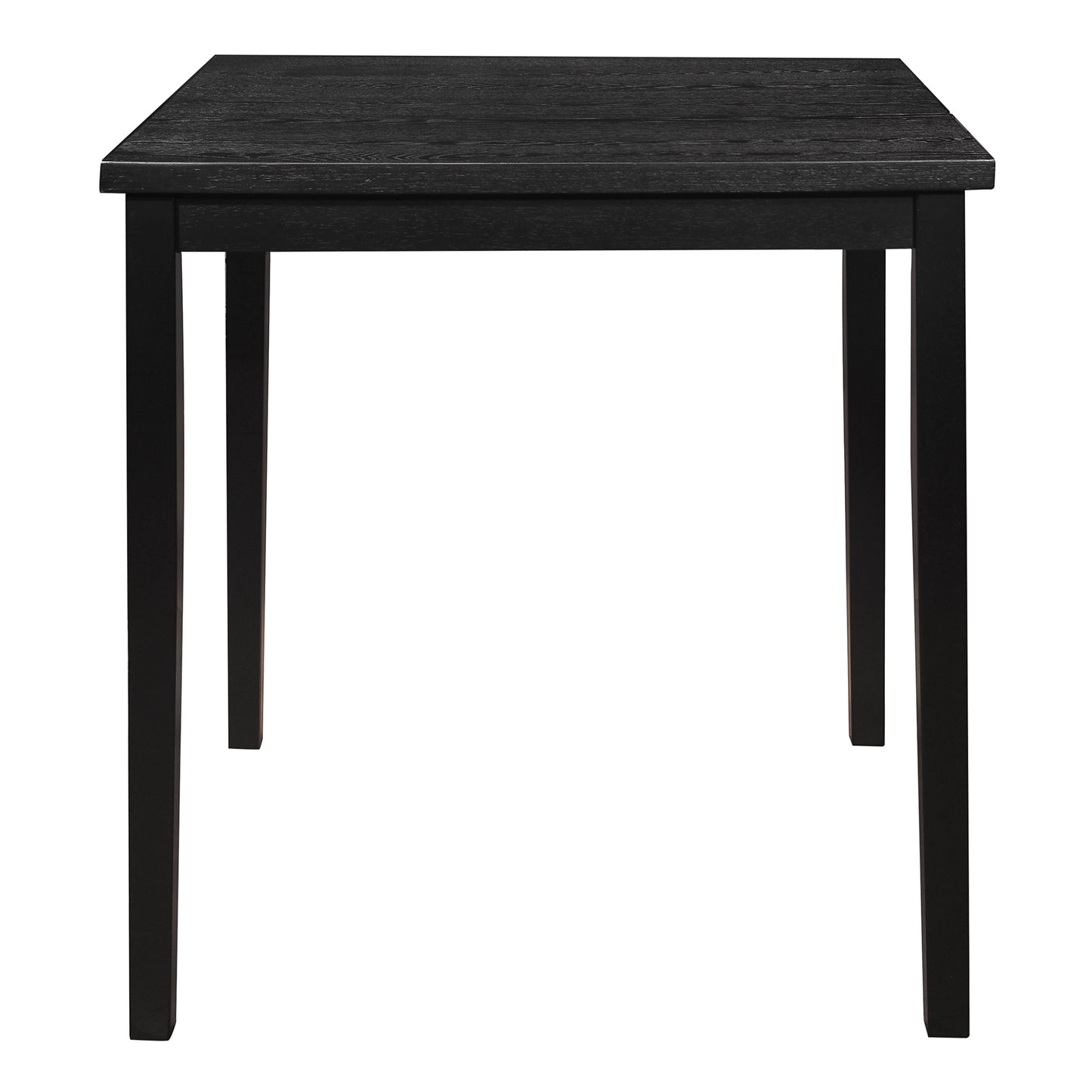 Black wood dining table with textured surface and four sturdy legs