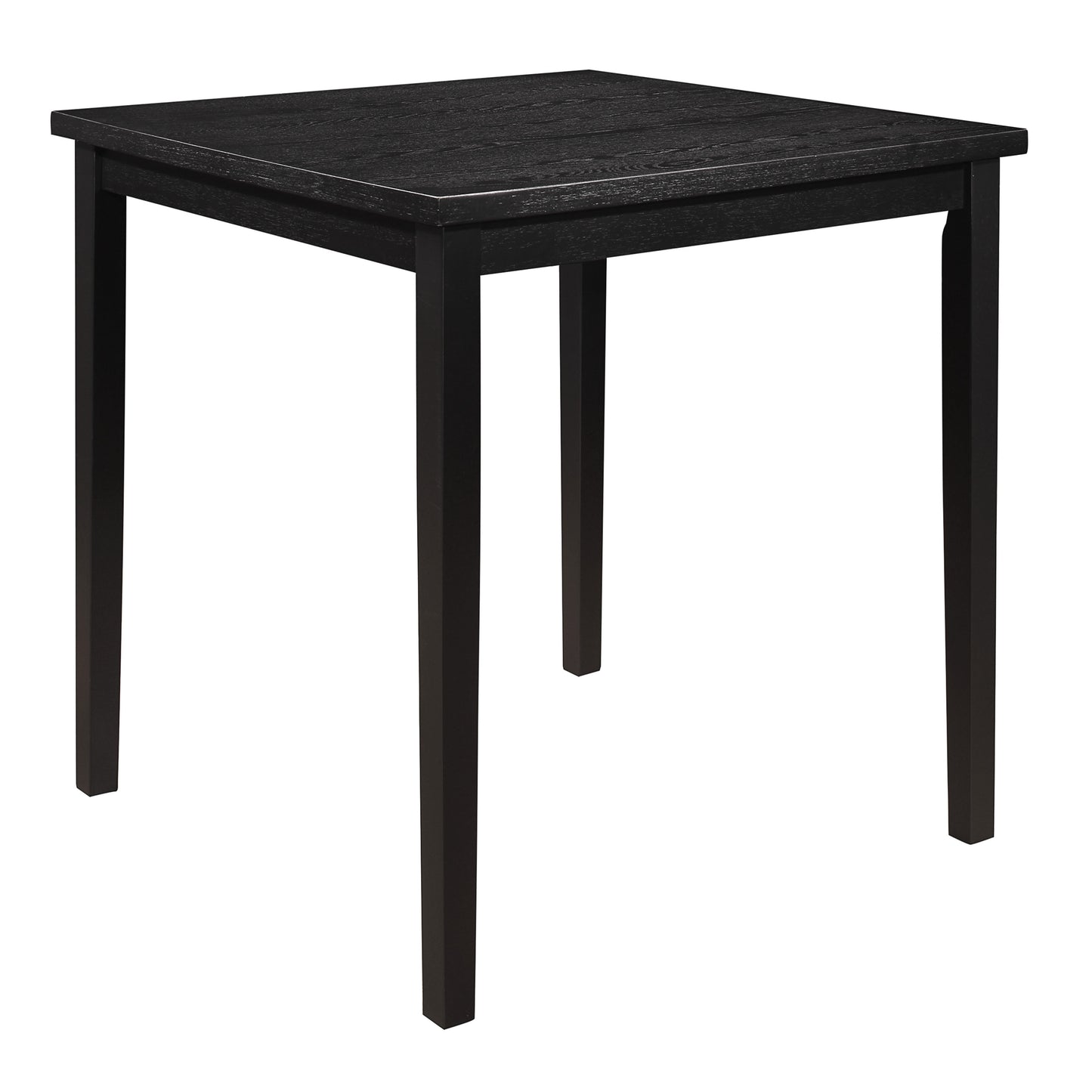 Black wooden dining table with clean lines and four square legs