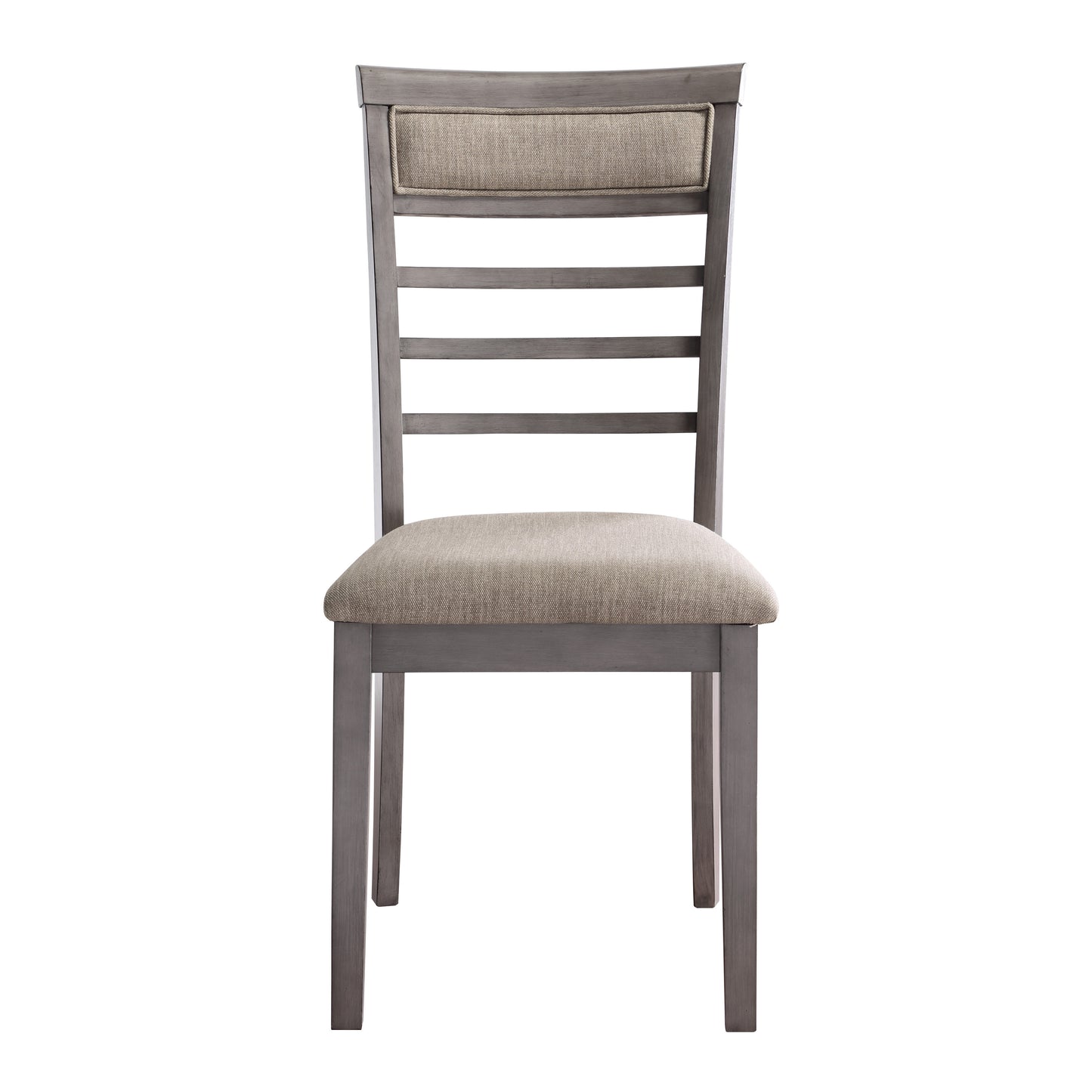 Modern grey wood dining chair with upholstered seat and back panel