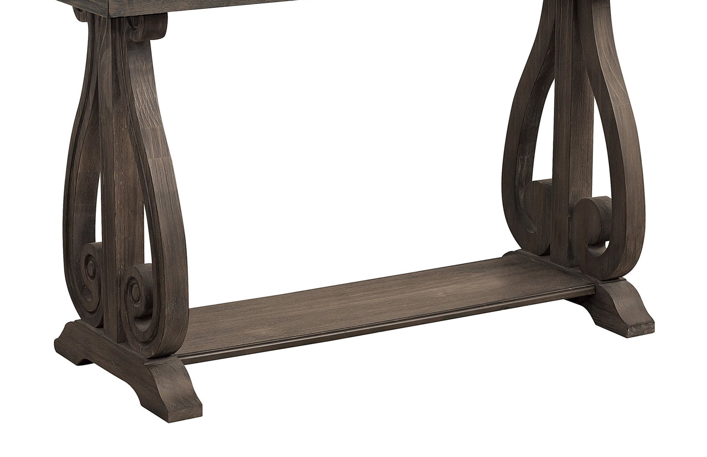 Dark oak console table with ornate carved legs and lower shelf