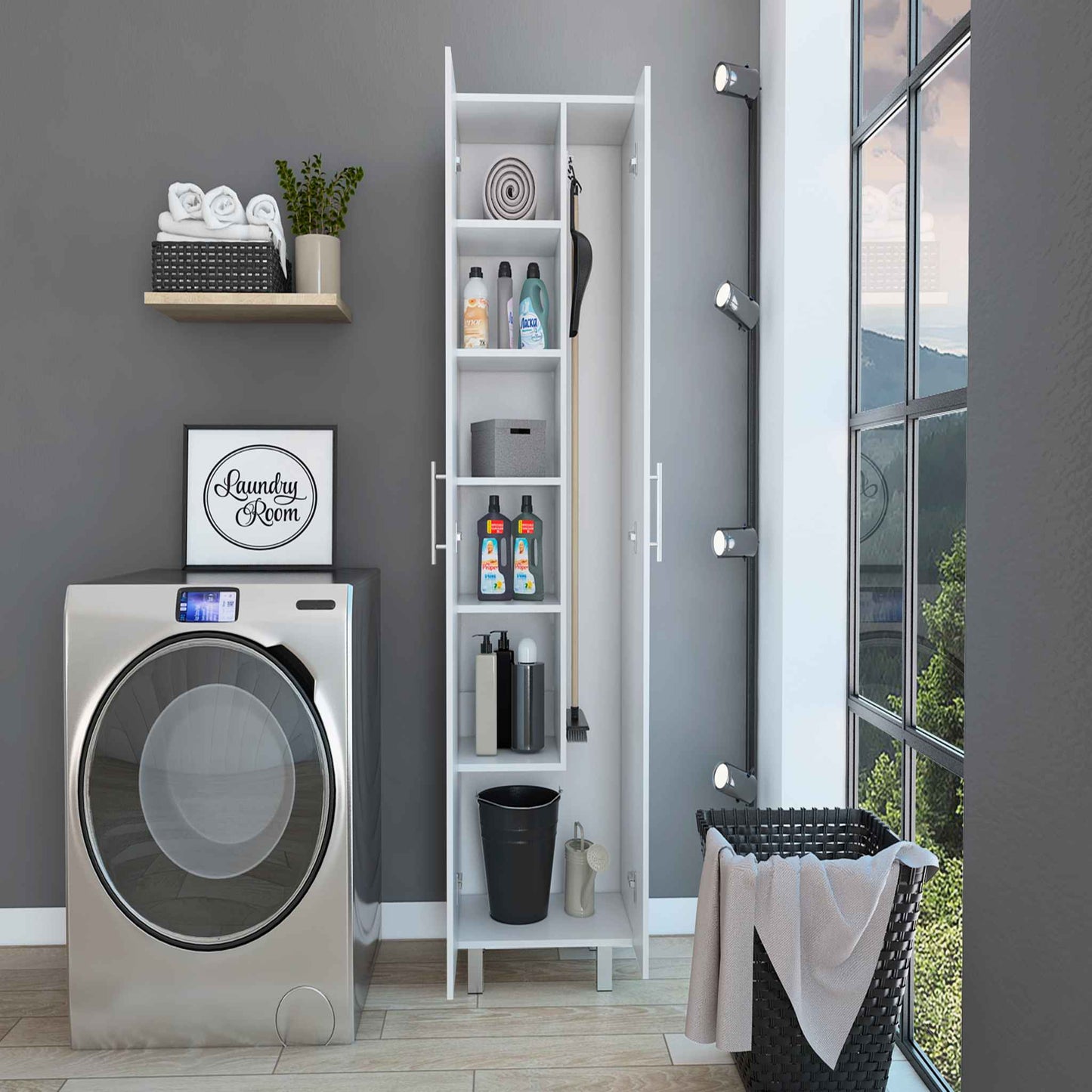 Sleek silver frontload washing machine with digital display and modern design