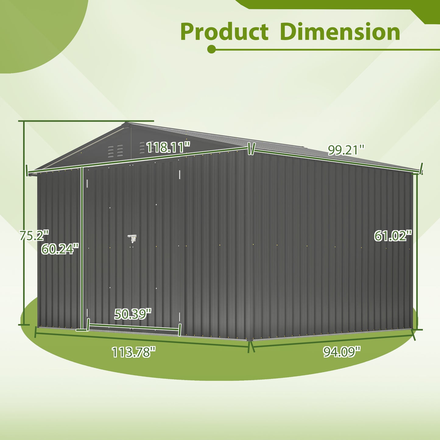 Gray metal garden shed dimensions W x D x H