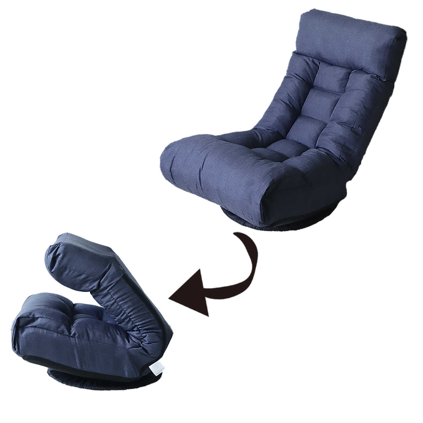 Dark blue upholstered floor chair with adjustable backrest perfect for reading