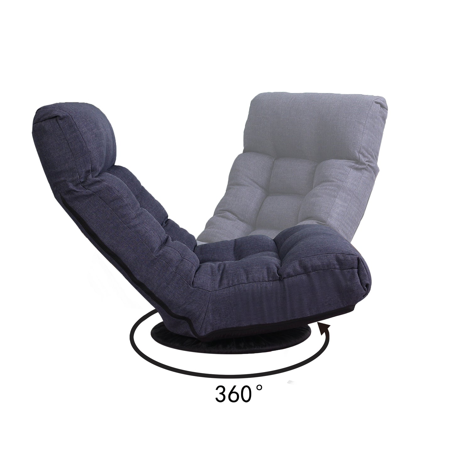 Navy blue swivel floor chair with plush tufted seat and backrest for comfort
