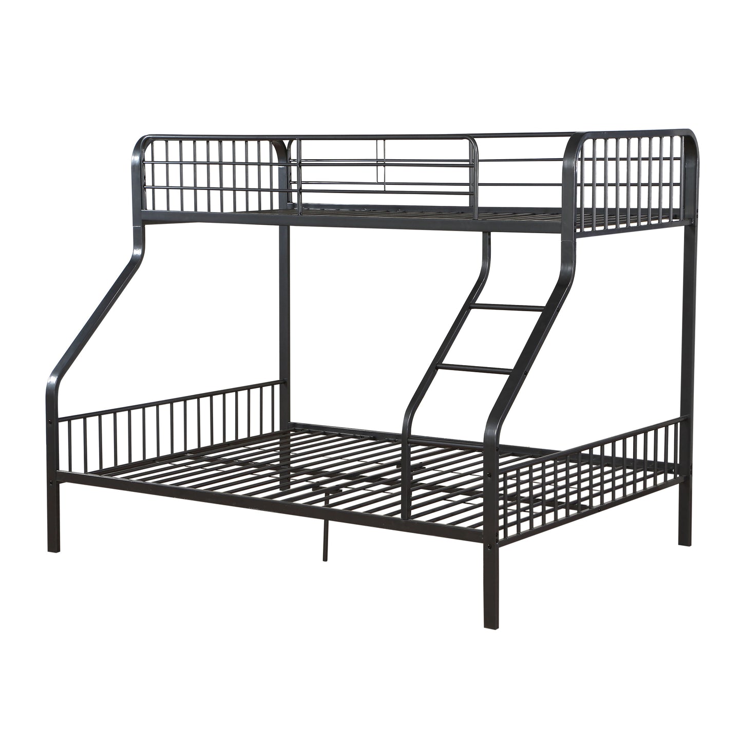 Black metal twinovertwin bunk bed with ladder and safety rails