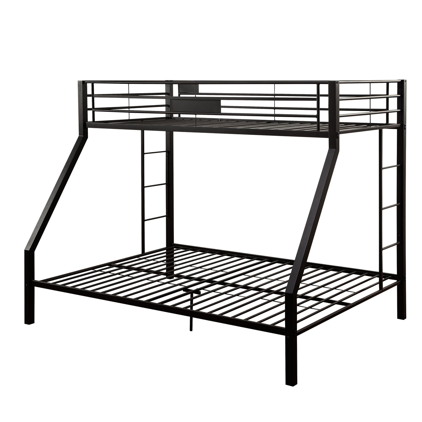 Black metal bunk bed frame with ladder for childrens bedroom