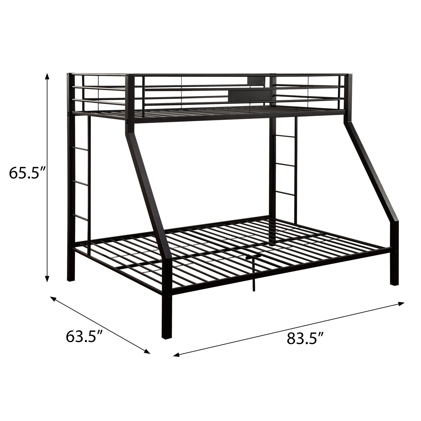 Black metal twin over twin bunk bed with integrated ladder height