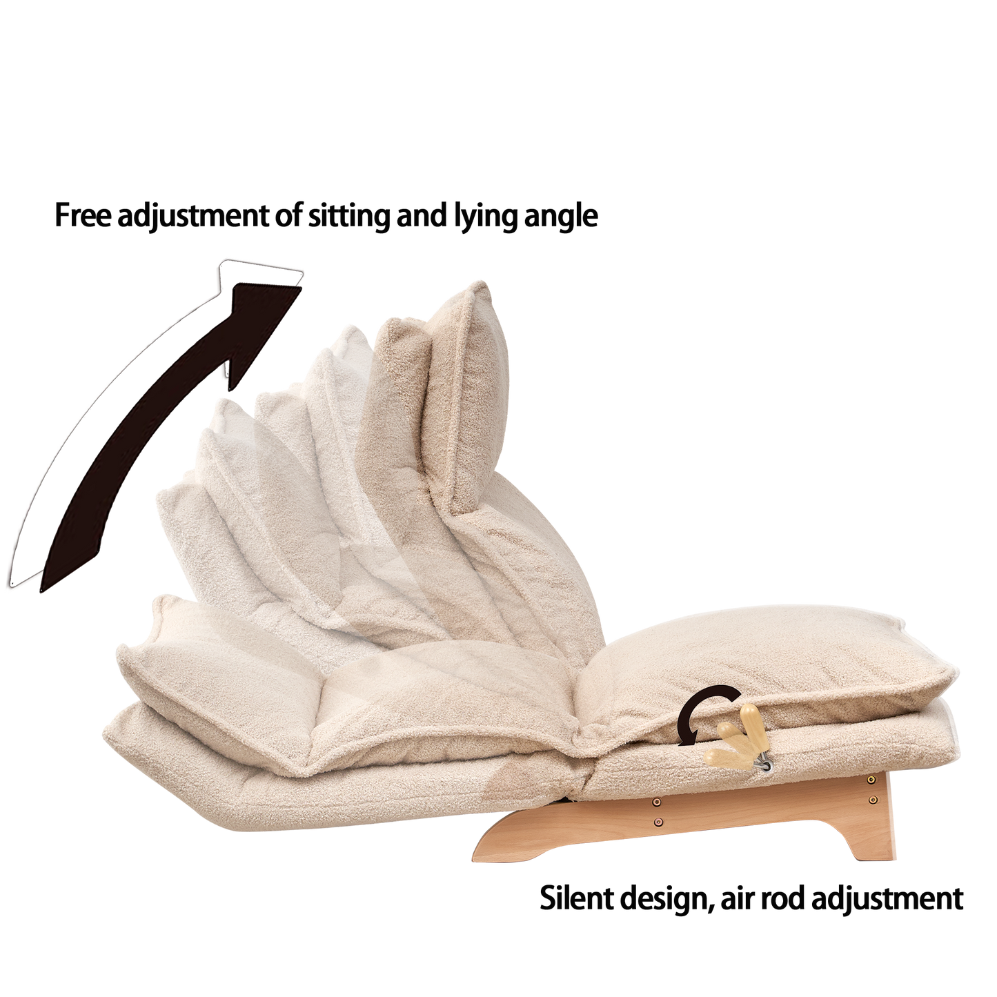 Cream sherpa floor chair with adjustable backrest for comfortable lounging