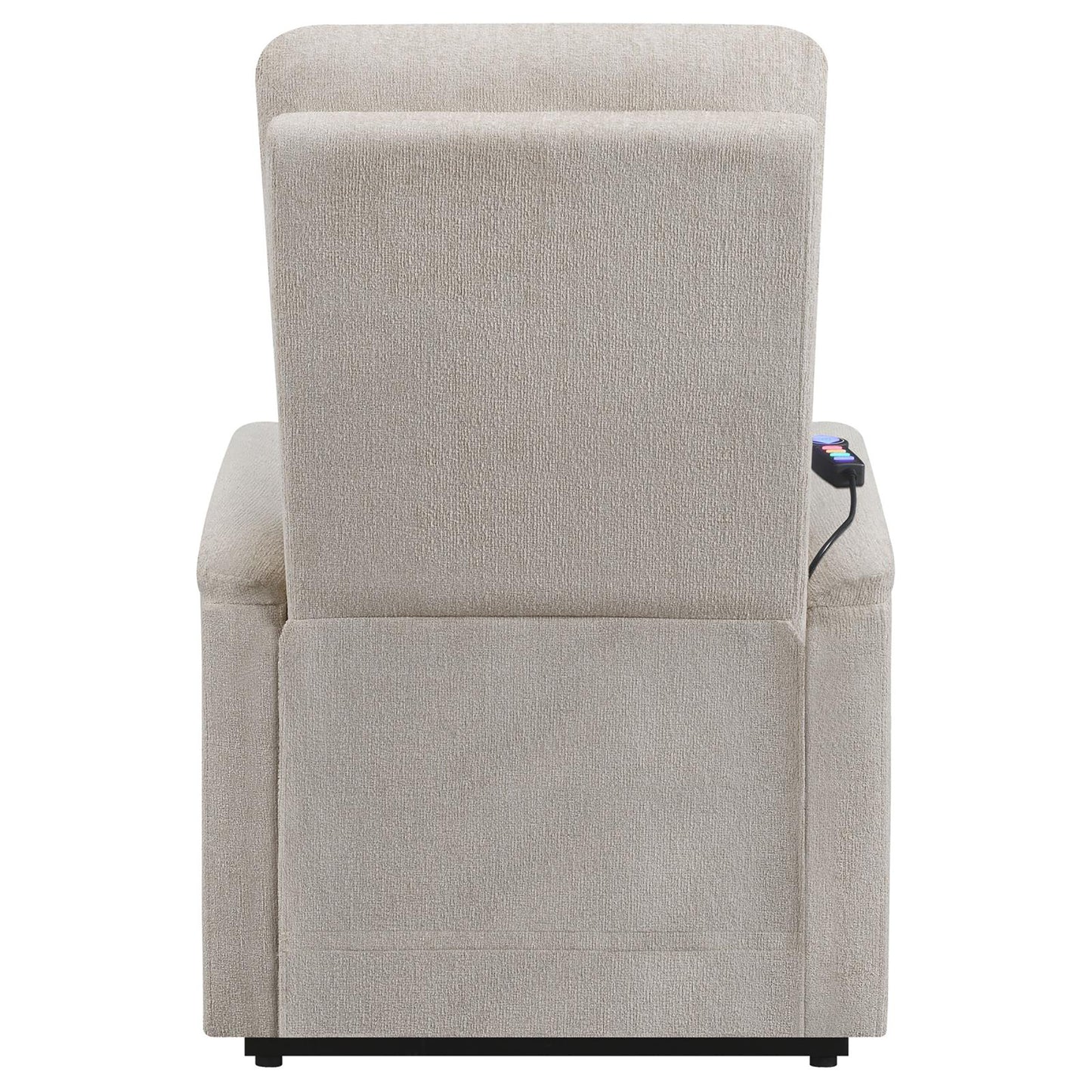 Beige fabric power recliner chair with remote control for adjustable seating