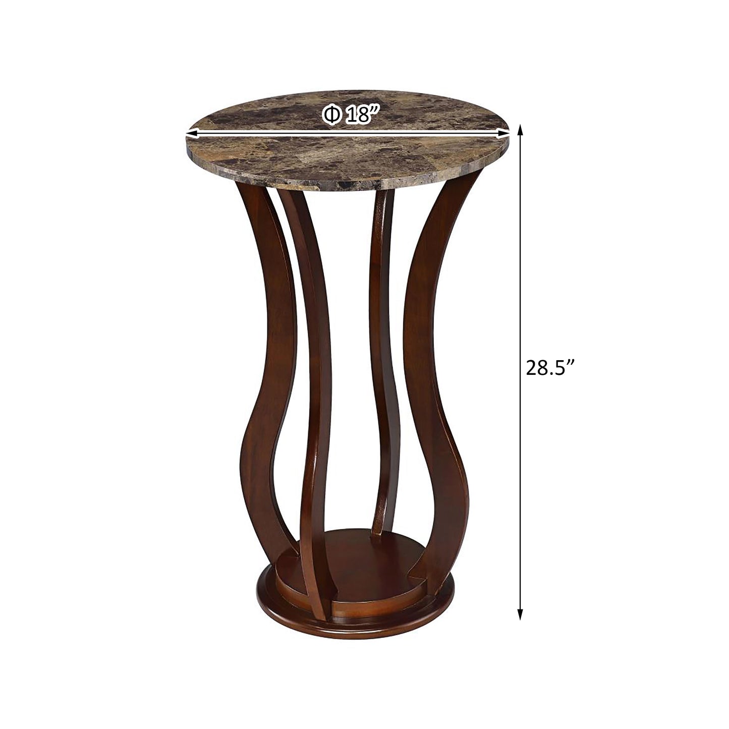 Round marble accent table with dark wood curved legs inch diameter
