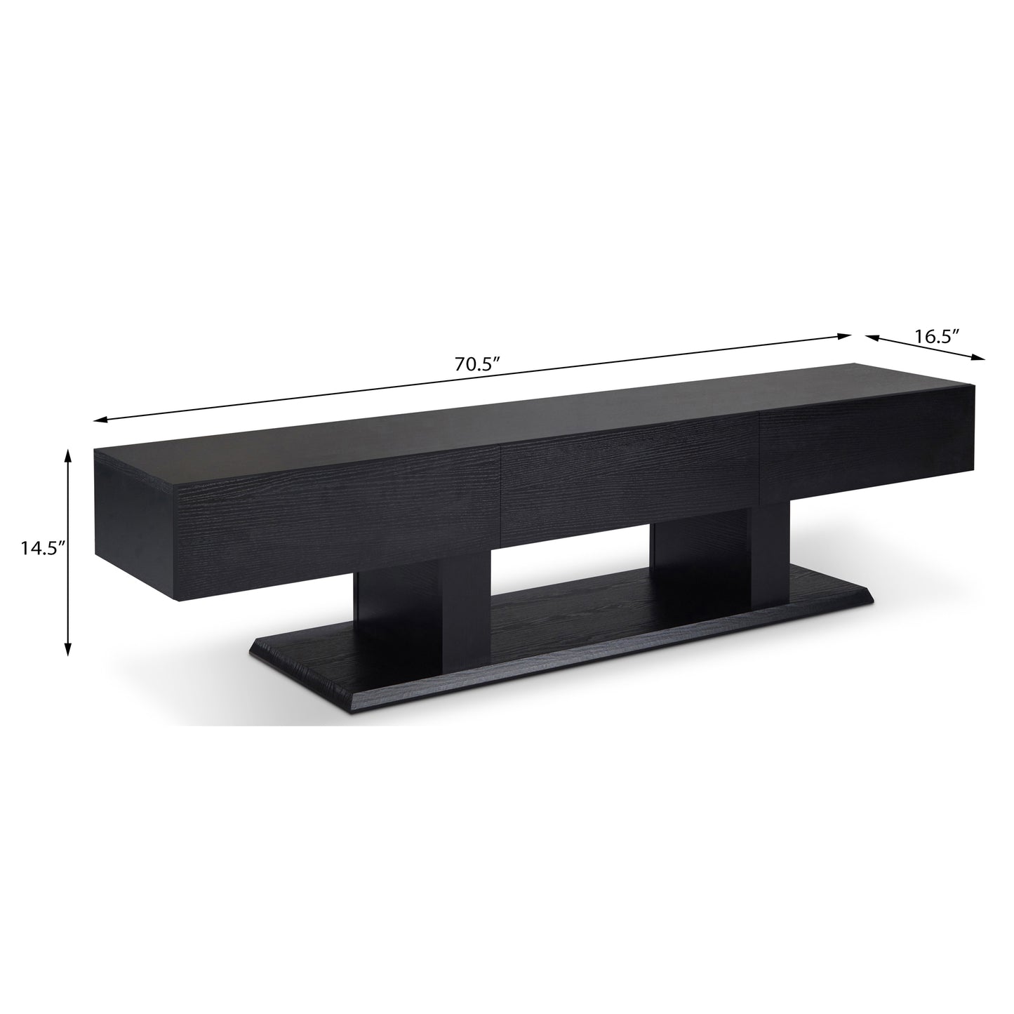Modern black TV stand with clean lines and open shelf L