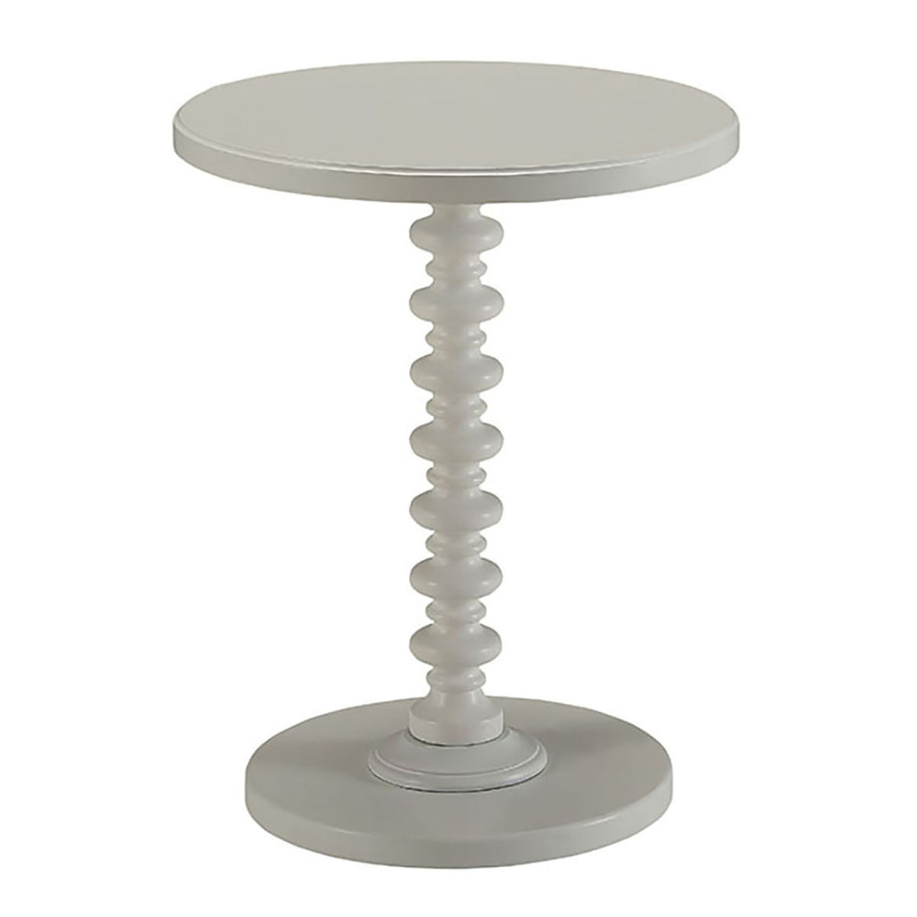 White spindle accent table with round top and base