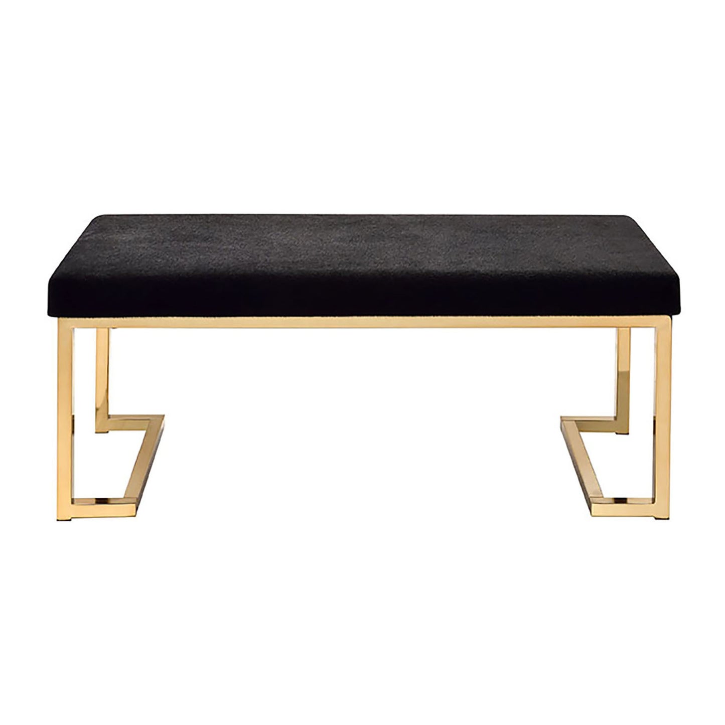 Black velvet bench with a polished gold metal frame elegant accent seating