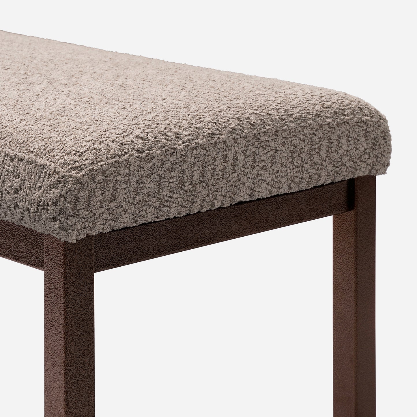 Textured boucle bench seat with dark metal legs