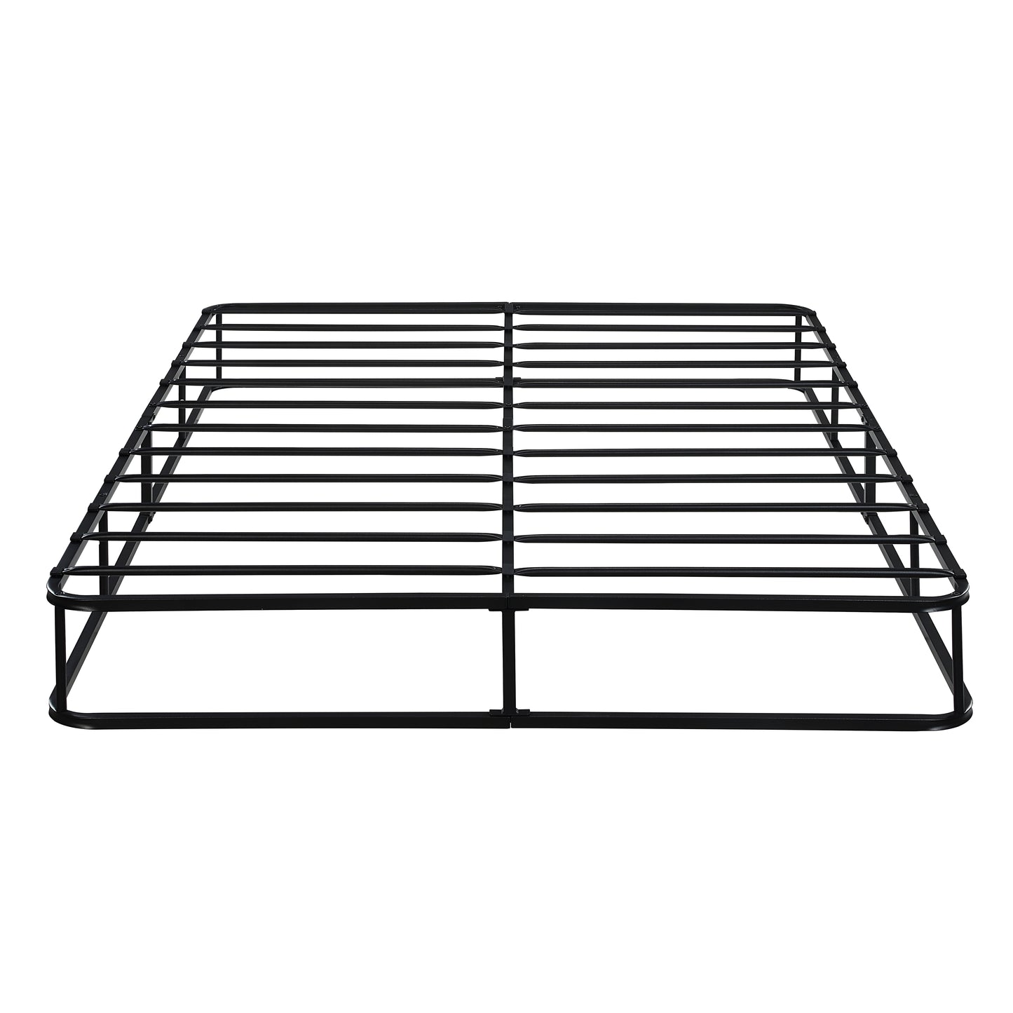 Black metal slat king bed frame with a sturdy construction for mattress support