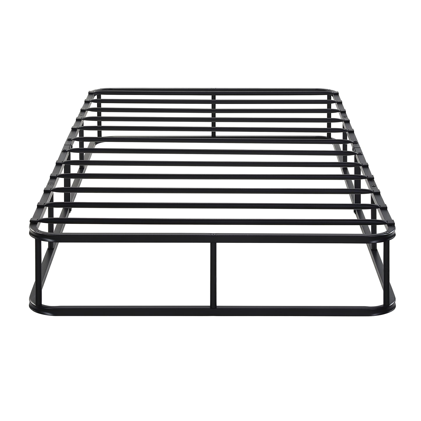 Black metal bed frame with a sleek modern design providing robust mattress support