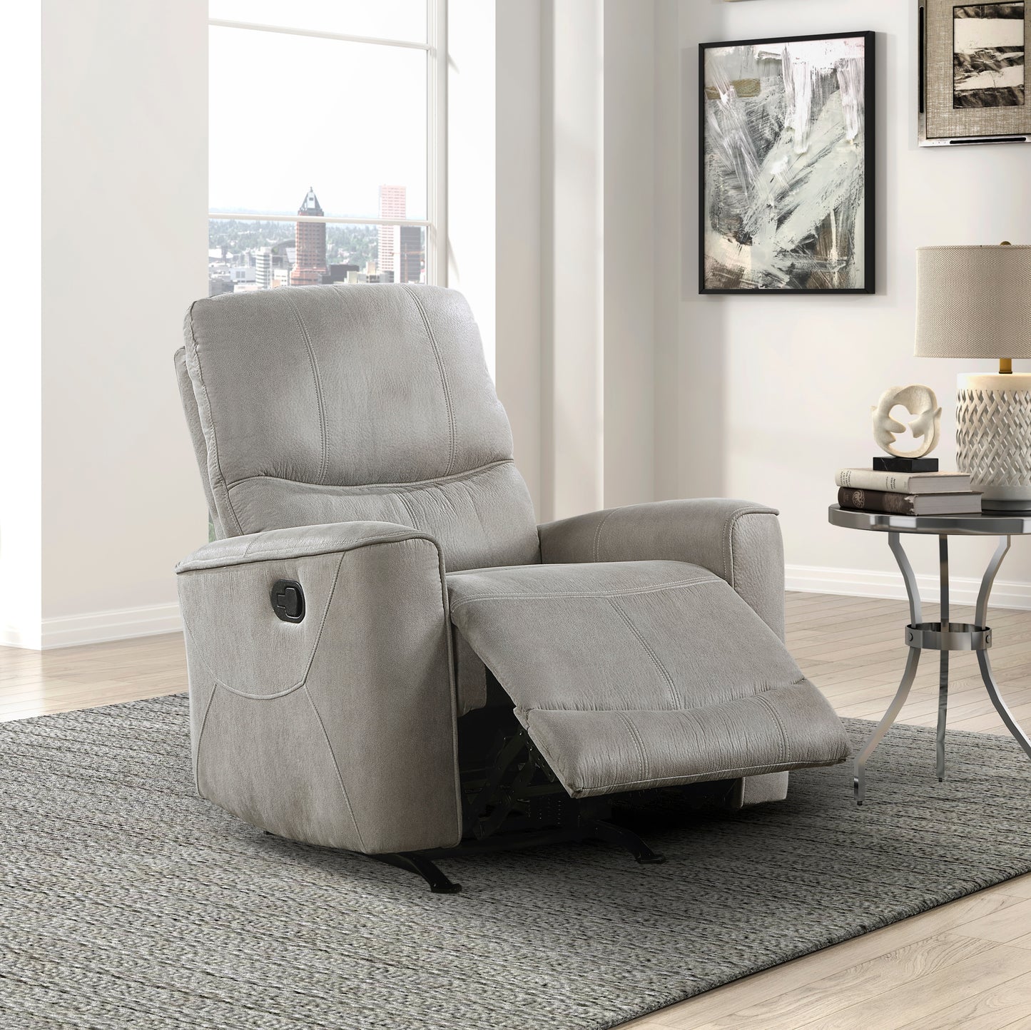 TREATLIFE HOME Modern Transitional Style Rocker Reclining Chair, Gray Microfiber Upholstery, Gentle Rocking Motion, Comfortable Living Room Furniture