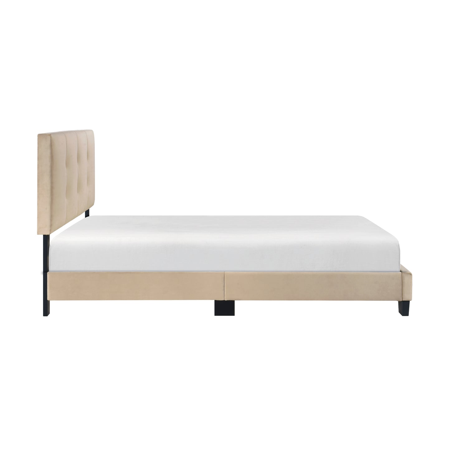 Elegant beige velvet upholstered bed frame with tufted headboard queen size