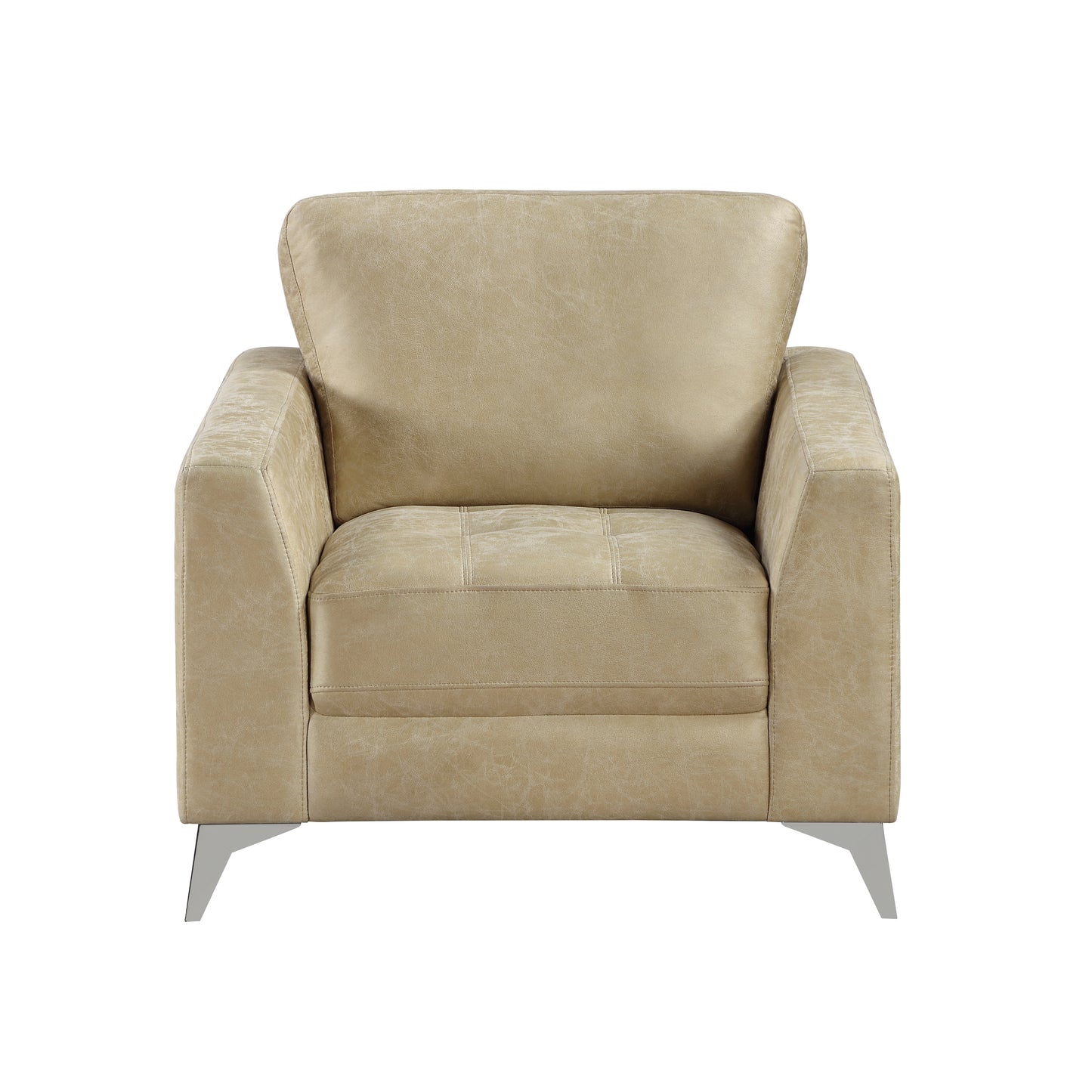 Beige faux leather armchair with metal legs for modern living rooms