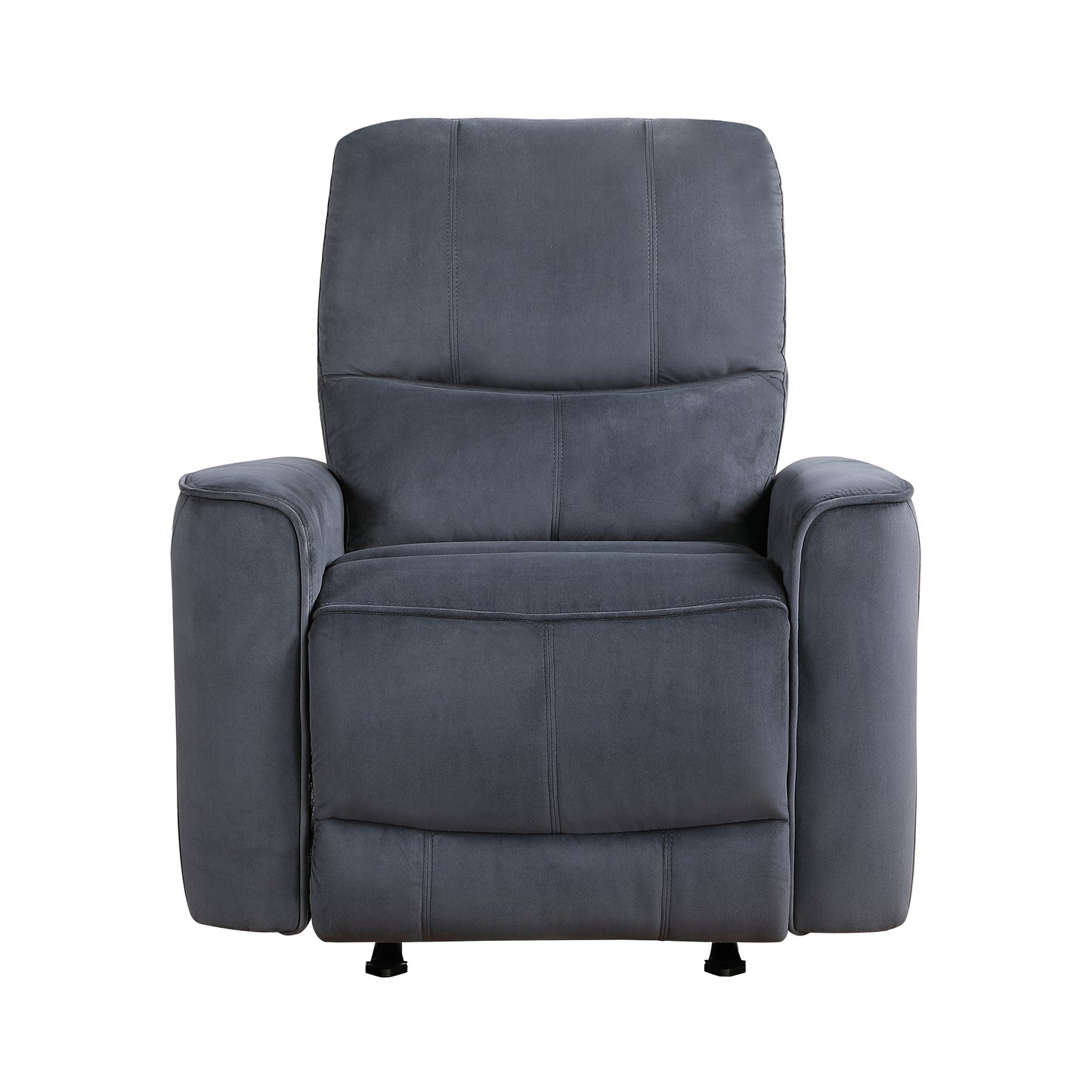 Modern gray fabric recliner chair with plush cushioning and stitched details