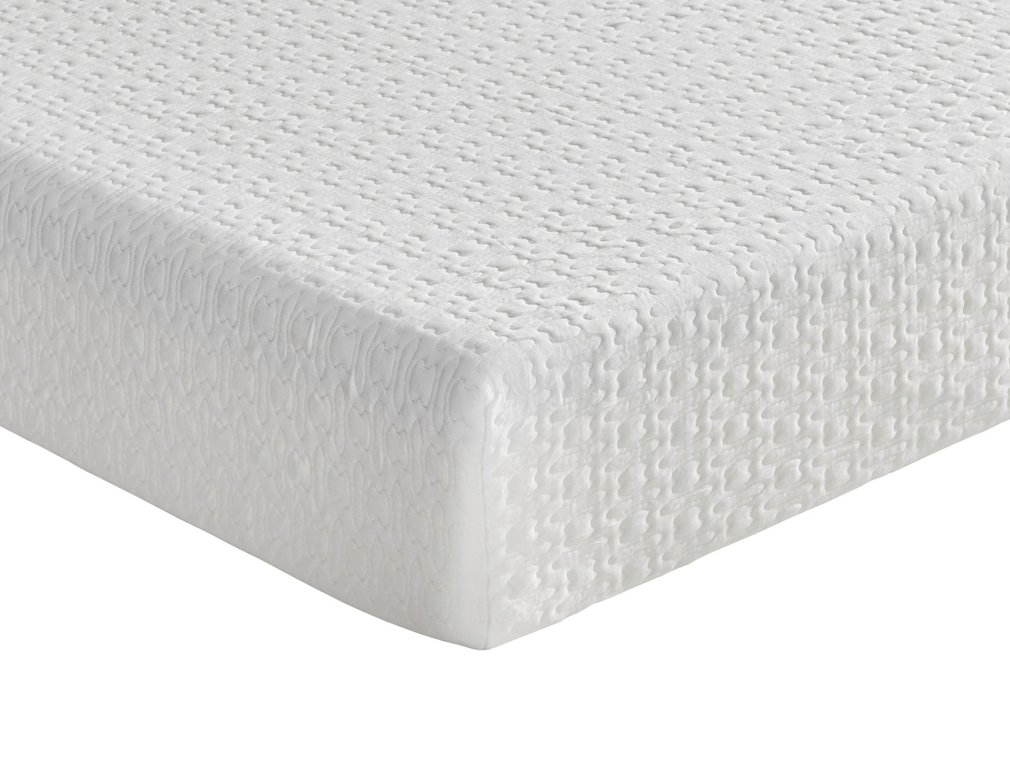 White textured memory foam mattress corner offering plush comfort and support