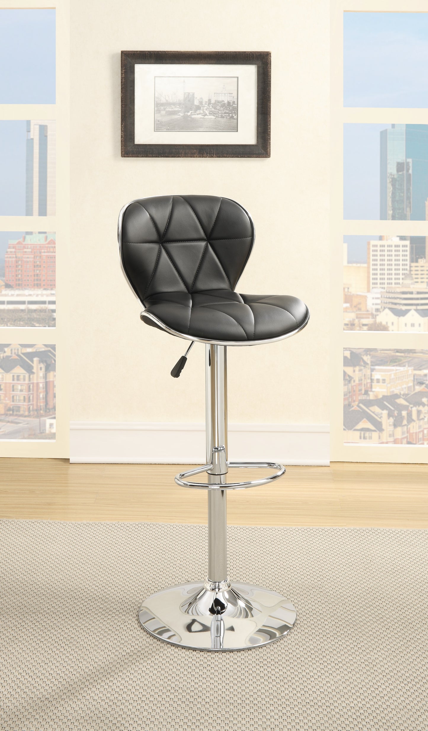 TREATLIFE HOME Adjustable Height Black Faux Leather Stool Set of 2, Chrome Base Kitchen Counter Chairs, Modern Design