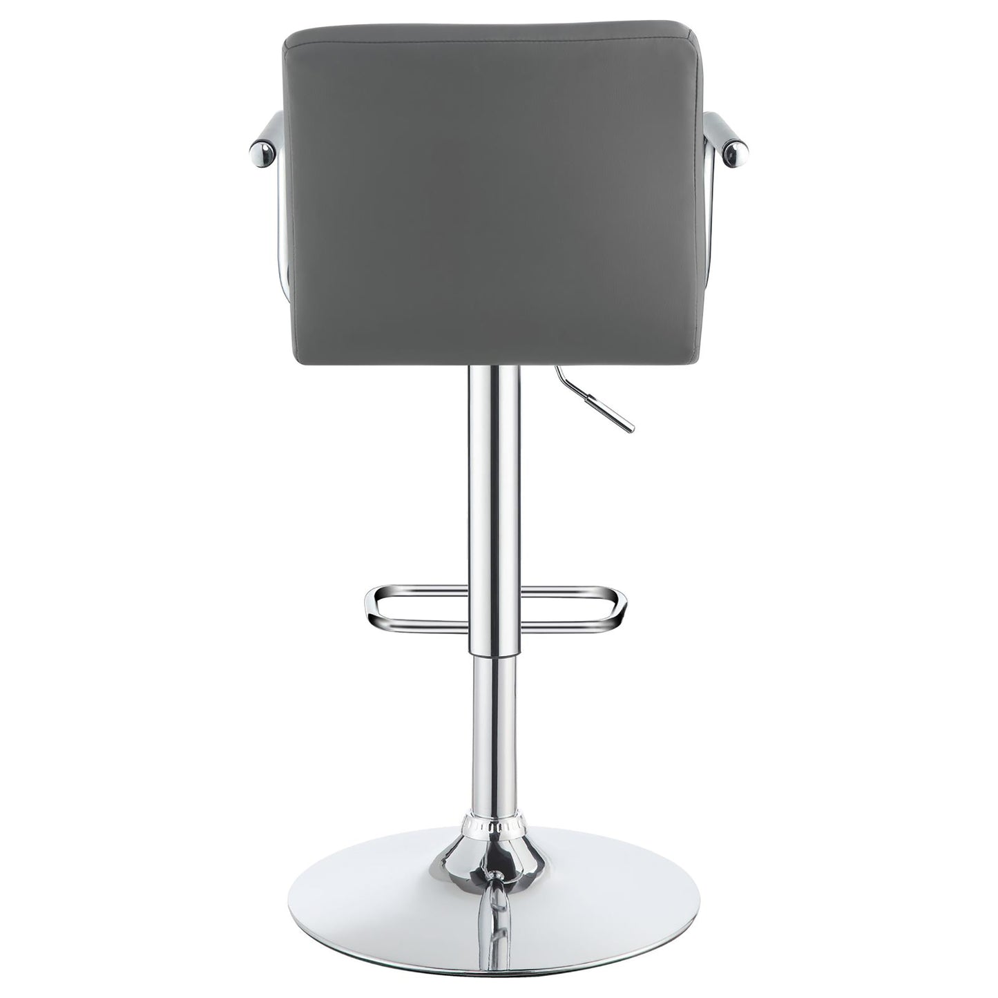 Gray faux leather bar stool with chrome base and footrest adjustable height
