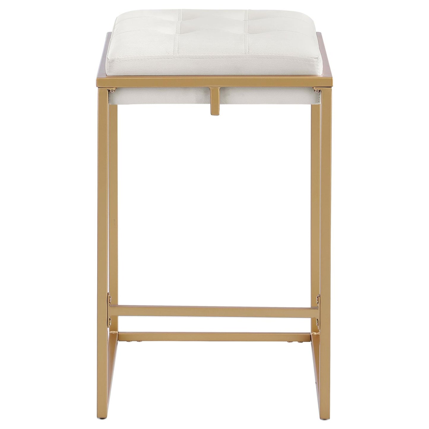Tufted white faux leather seat with gold metal frame bar stool