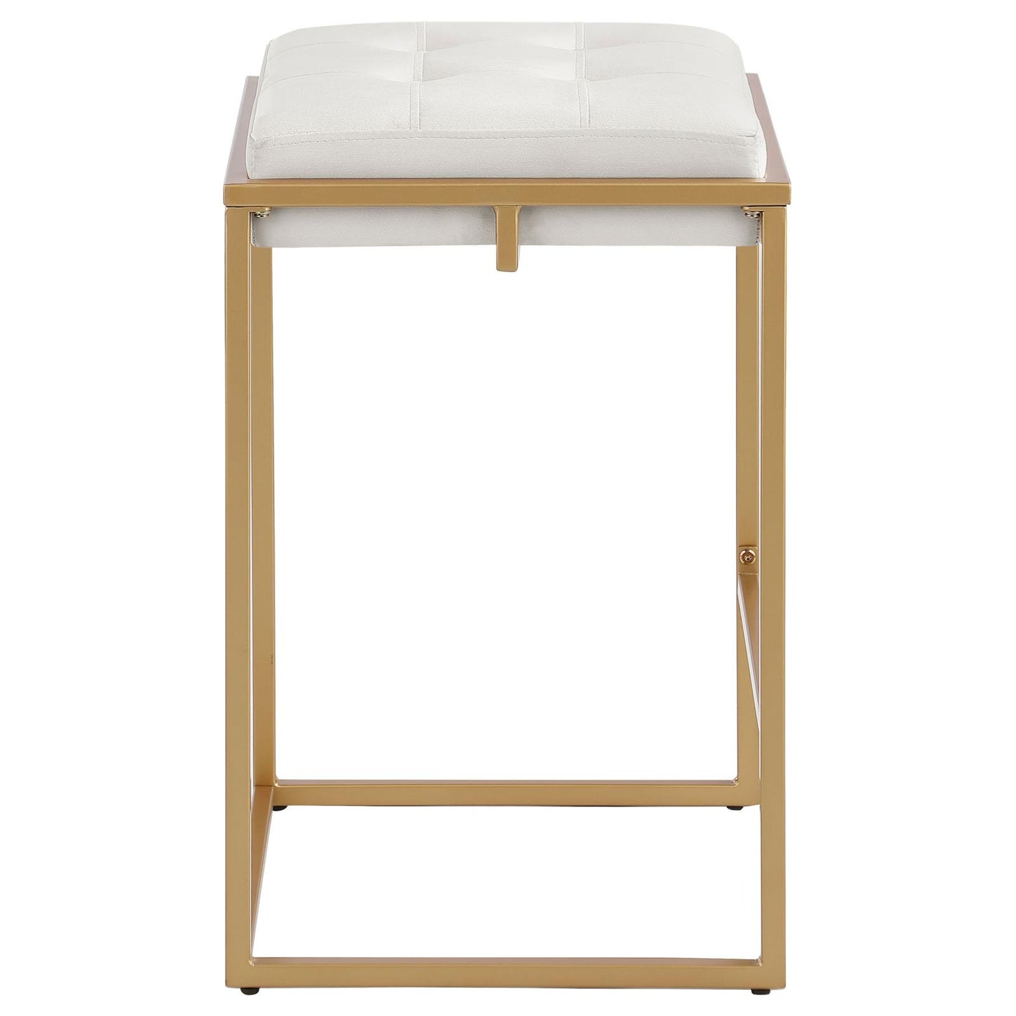 White tufted faux leather top bar stool with gold metal frame
